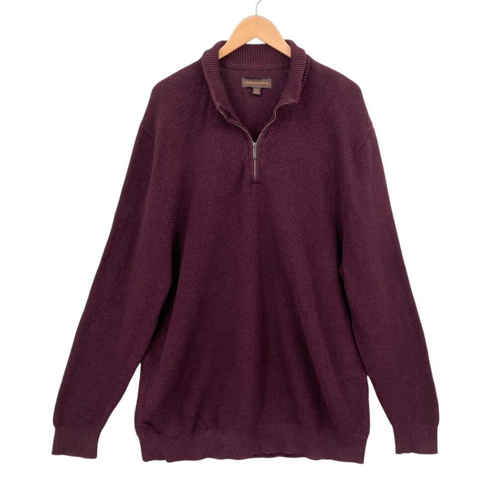 Fairlane & Sons 3XL Cotton 1/4 Zip Sweater Burgundy Maroon Pullover Knit Warm